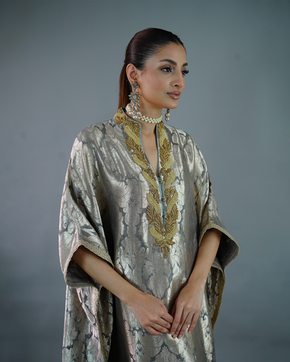 Silk Brocade Kaftan Grey