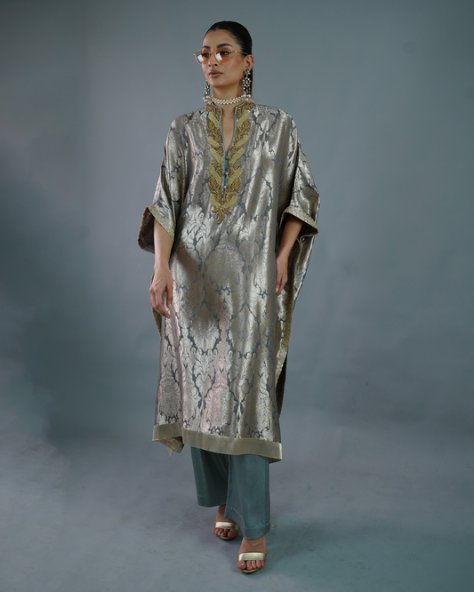 Silk Brocade Kaftan Grey