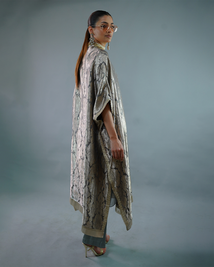 Silk Brocade Kaftan Grey