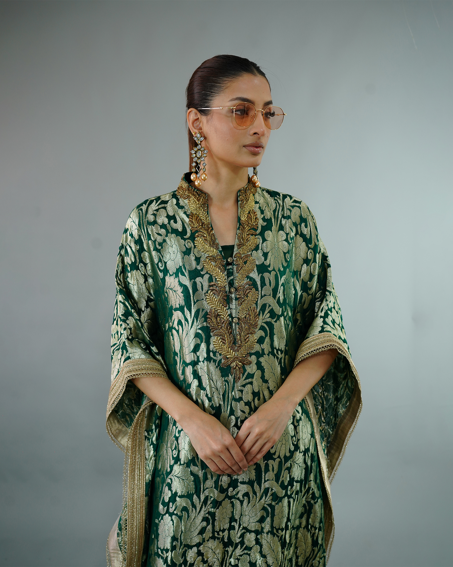 Silk Brocade Kaftan Green