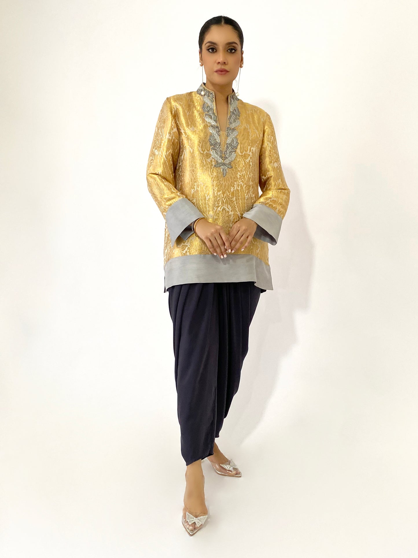 Gold Silver Brocade Short Kurta