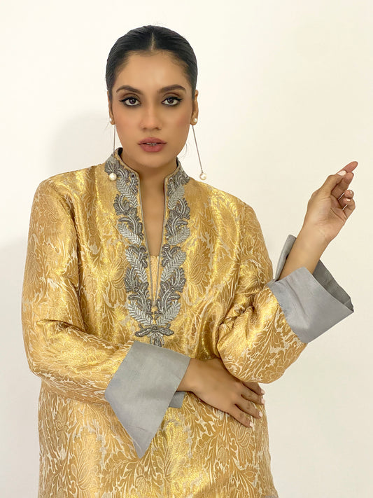 Gold Silver Brocade Short Kurta