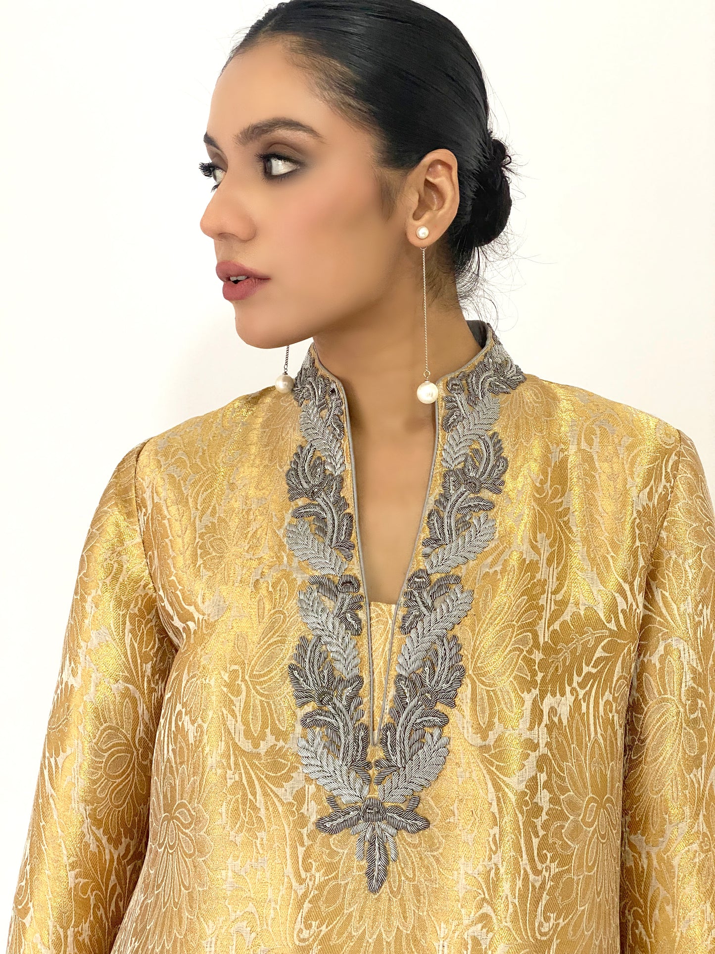 Gold Silver Brocade Short Kurta