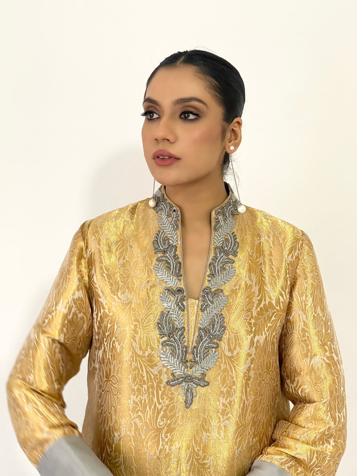 Gold Silver Brocade Short Kurta