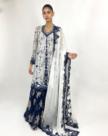 Navy White Gharara