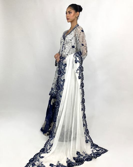 Navy White Chantilly Dupatta