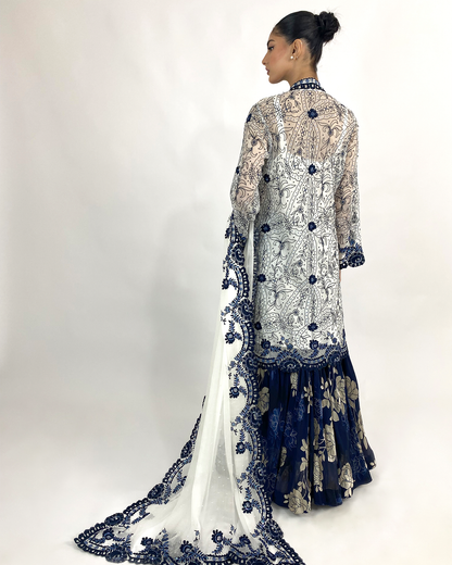 Navy White Gharara