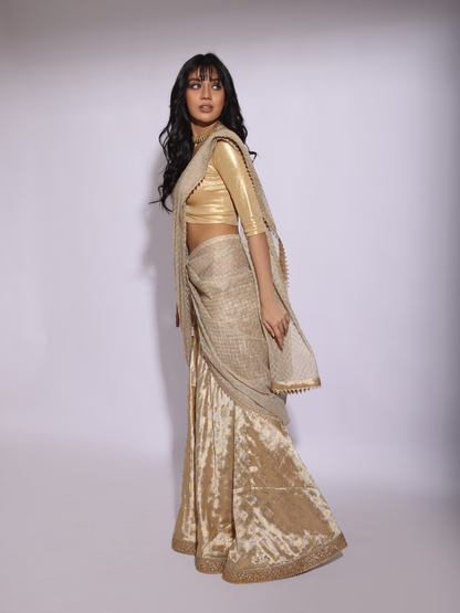 V Neck Gold Stretch Sari Blouse